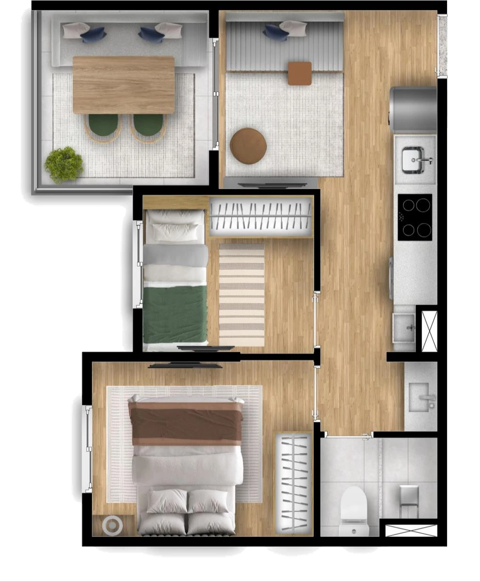 Planta Final 3 · 5º ao 21º pavimento — 37,35 m² privativos, 2 dormitórios · terraço