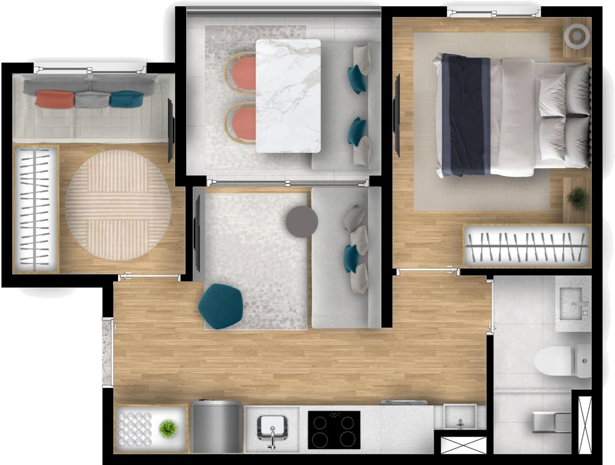 Planta Final 1 · 5º ao 21º pavimento — 37,42 m² privativos, 2 dormitórios · terraço